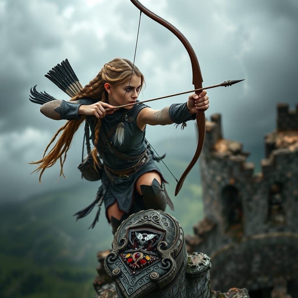 Elven Archer Defending Her Kingdom in a Storm
