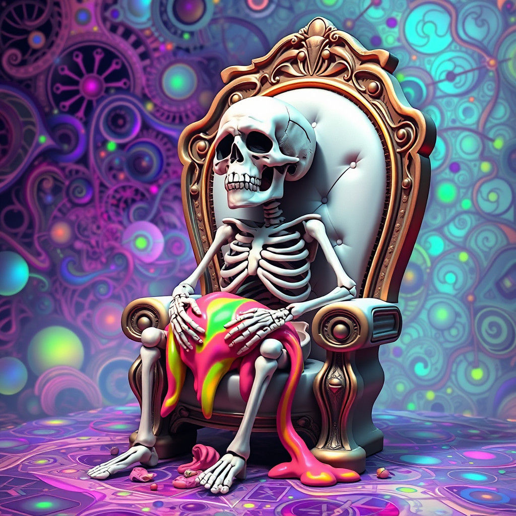 Skeleton Overcome with Emotion on Porcelain Throne