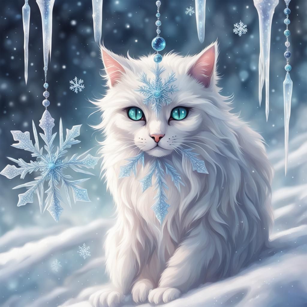 Winter Cat with Snowflake Fur