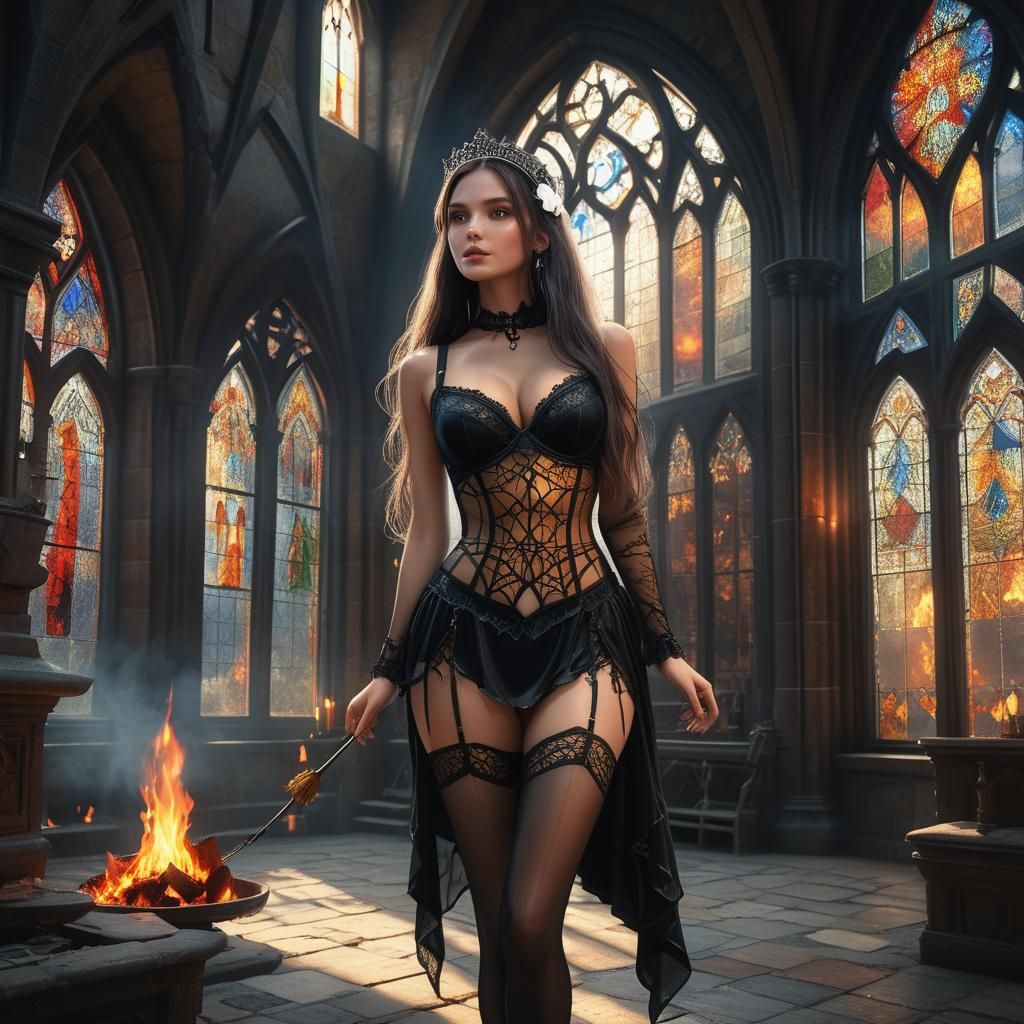 Maid in Castle with Fireplace: Fantasy Concept Art