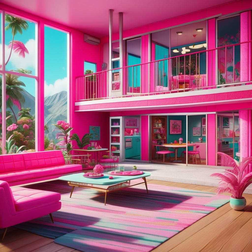 Mid-Century Modern Barbie Dreamhouse Interior in Pink
