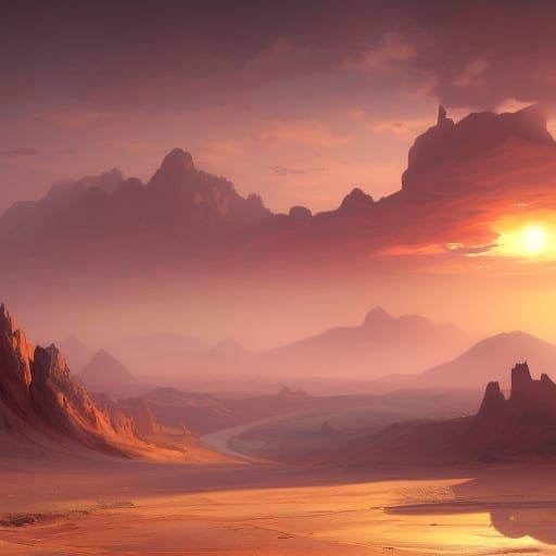 Hyperdetailed Desert Sunrise Concept Art