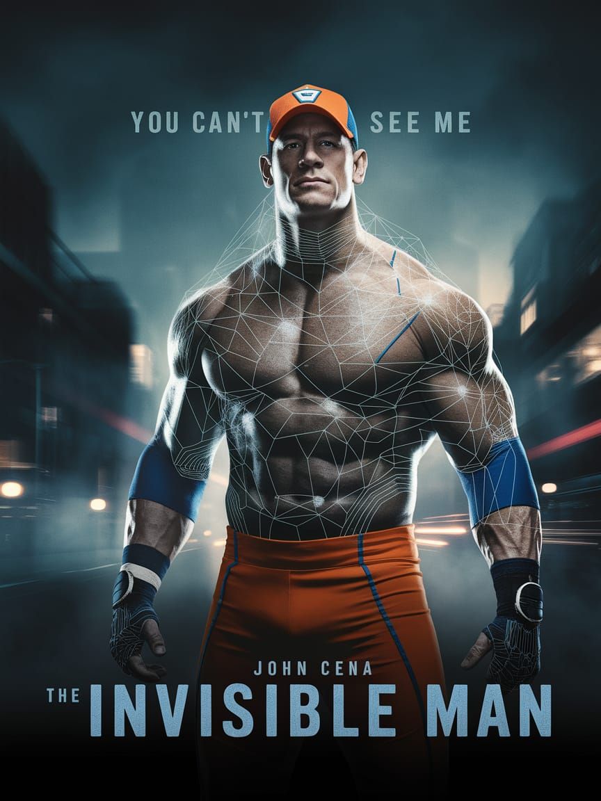 Epic Action Hero in a Satirical Invisible Man Movie Poster