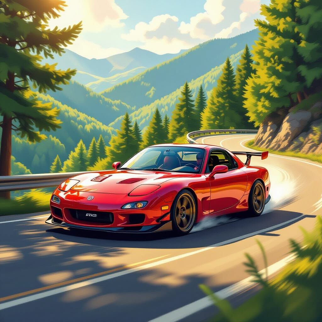 Mazda RX-7 FD3S Drifting on Mountain Pass