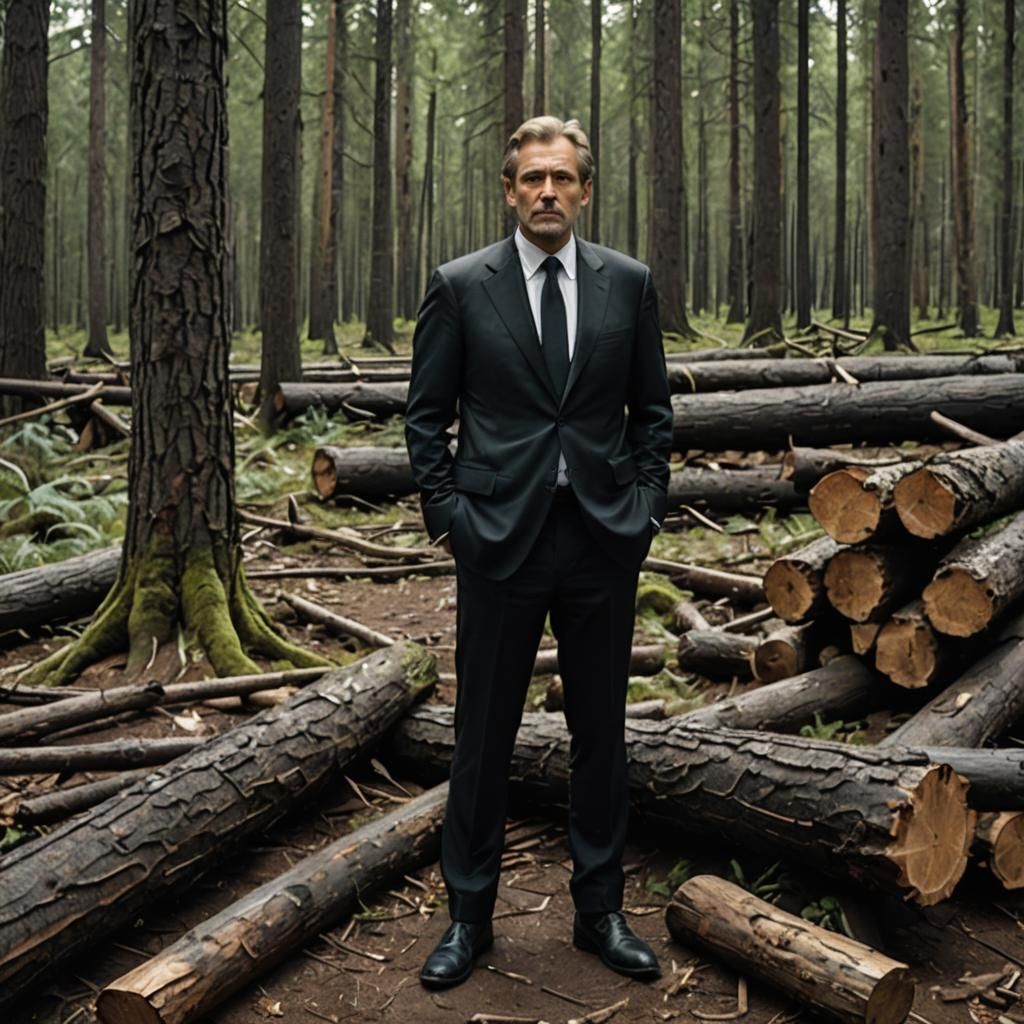 Man in Dark Suit in Dense Forest