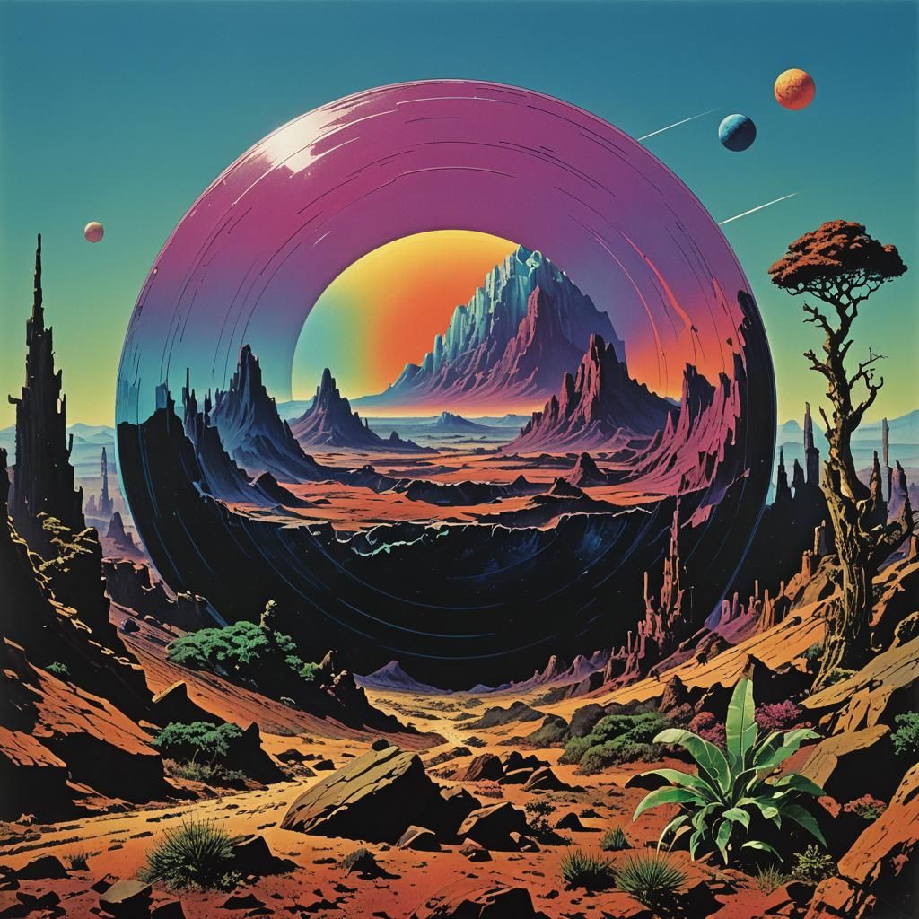 Nostalgic Vinyl Record Art in Retrofuturistic Style