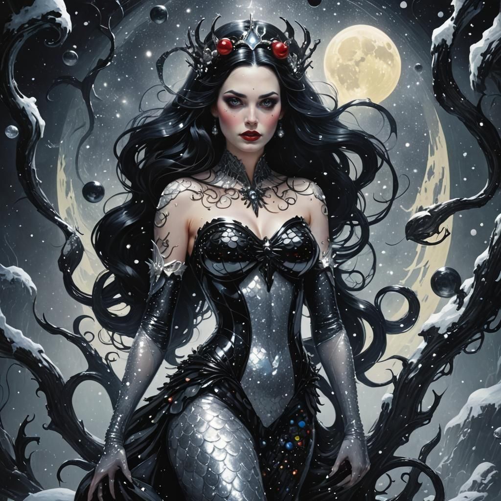 Sinister Snow White Space Mermaid with Black Sparkles