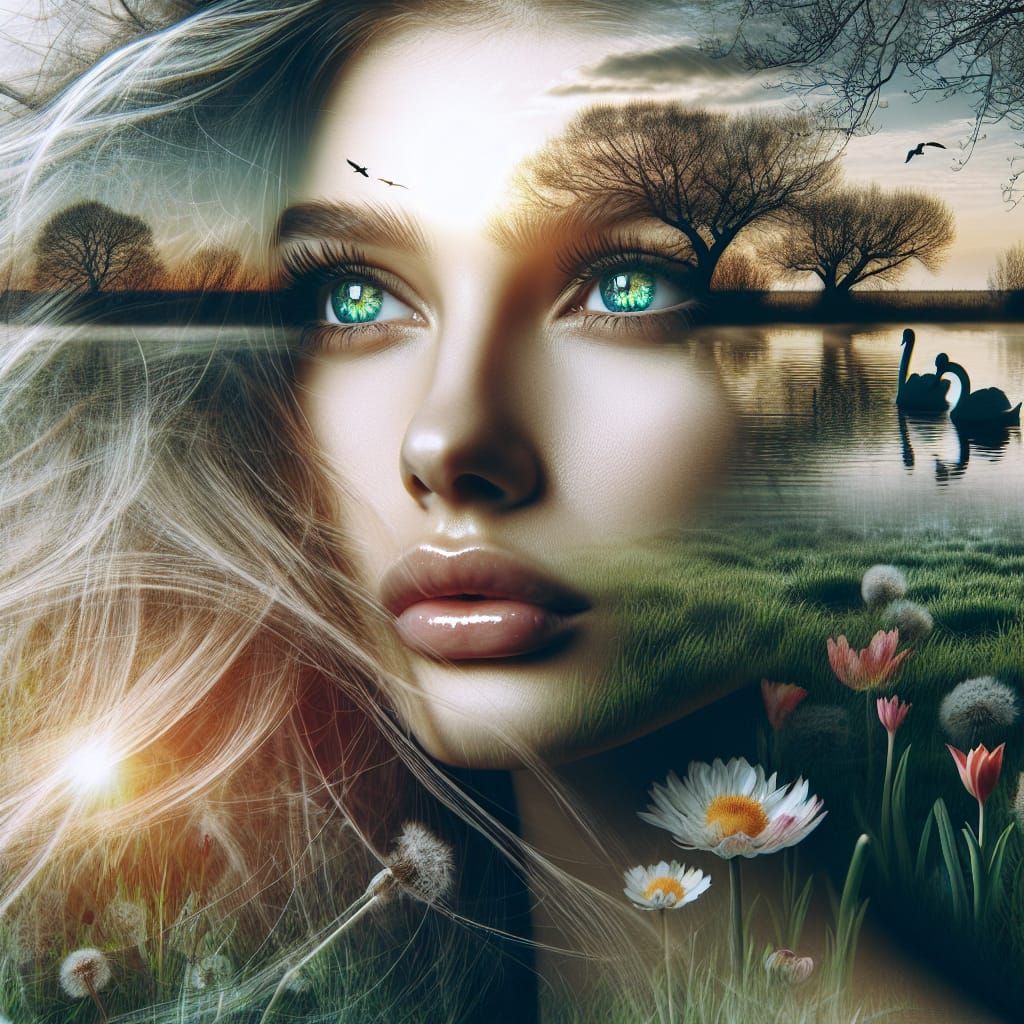 Spring Morning Portrait: Double Exposure Landscape