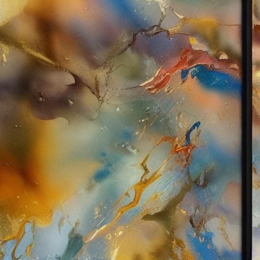 Abstract Gold and Silver Painting in Gouache Style