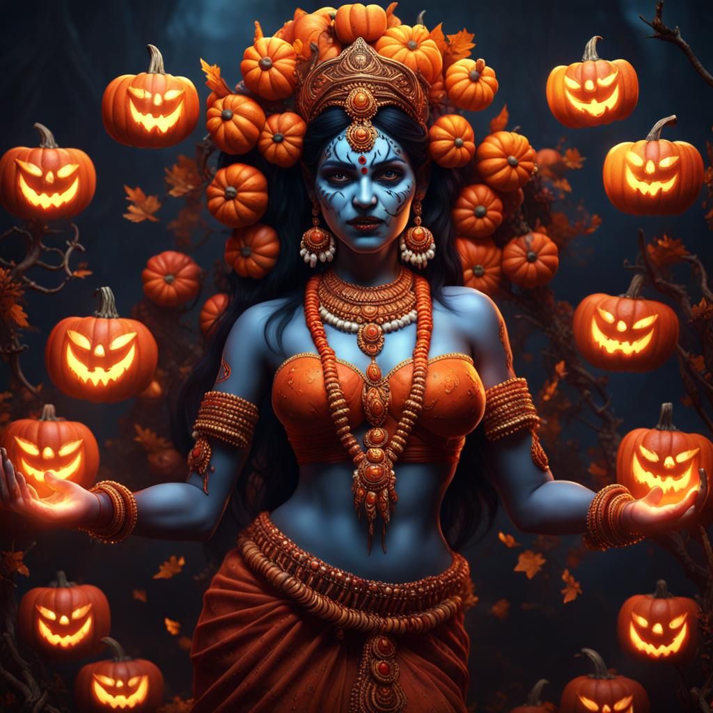 Goddess Kali's Jack-o'-Lantern Garland: Detailed Matte Paint...