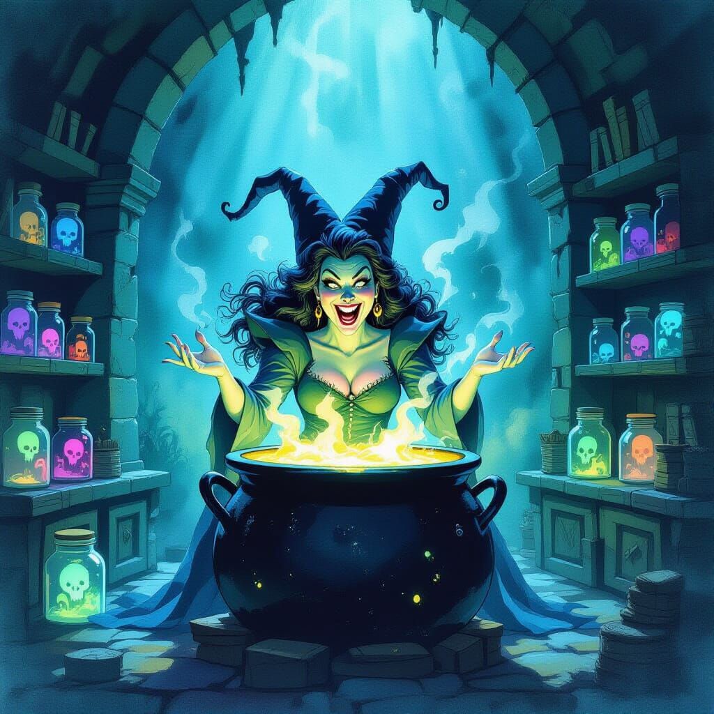 Sea Witch Ursula Cackles in Eerie Underwater Lair