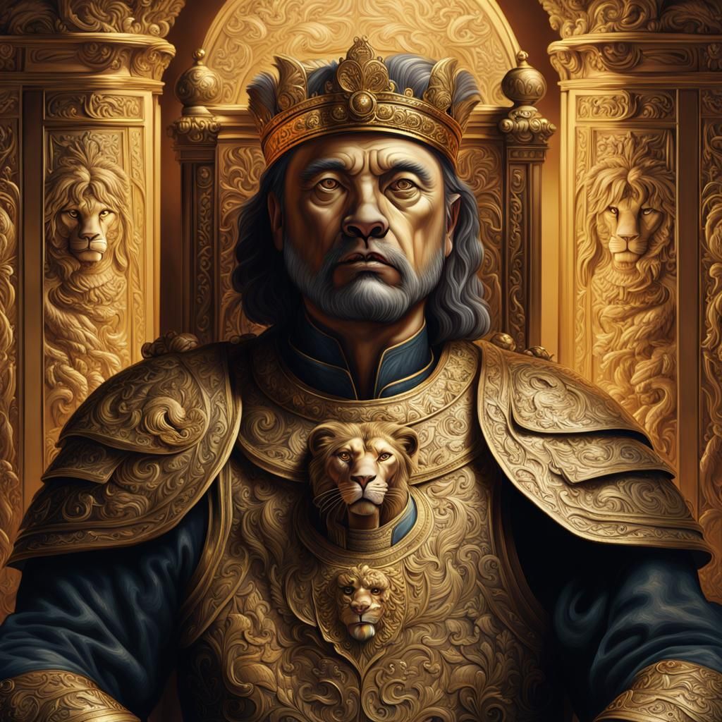 Majestic Lion Emperor Portrait in Oil Painting Style