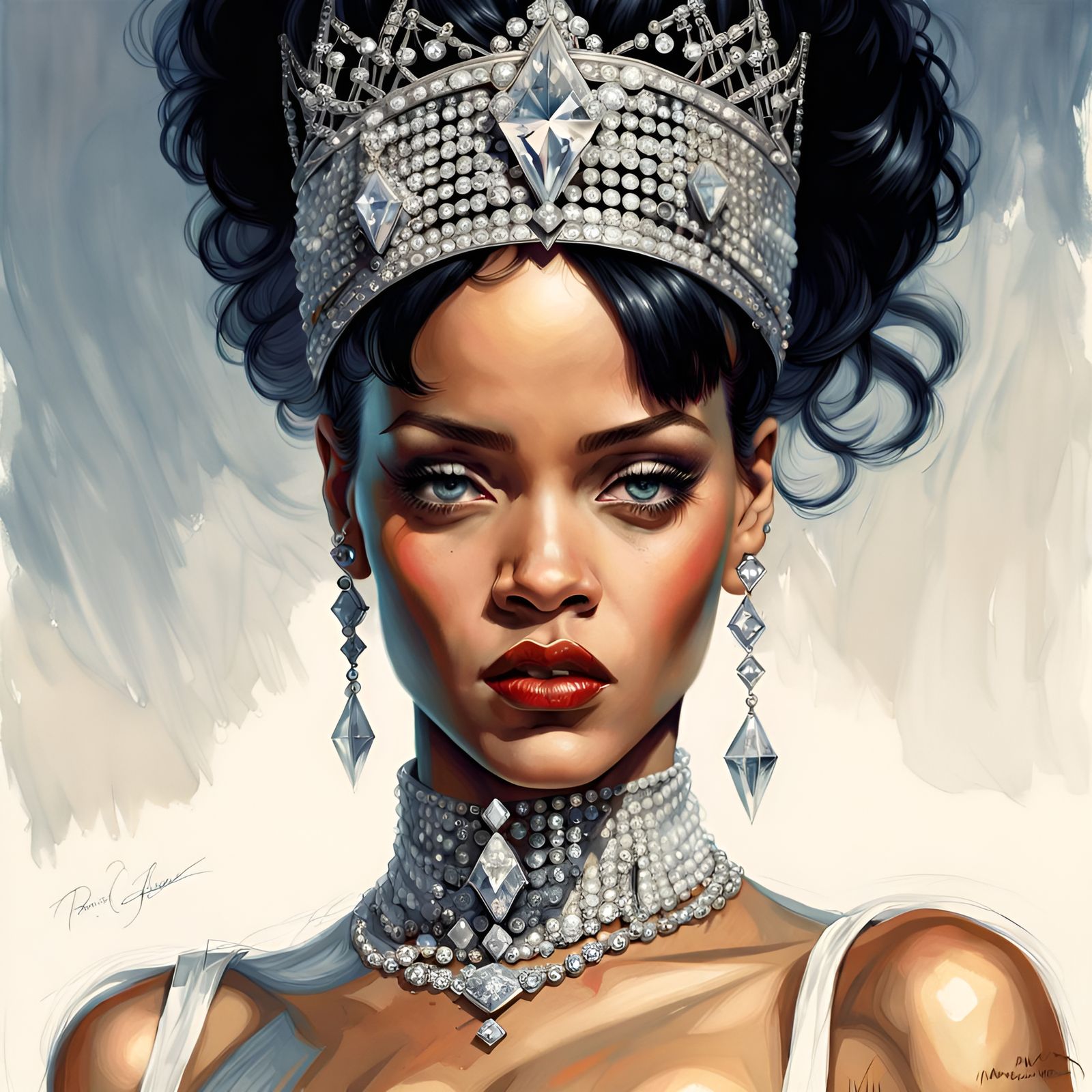 Diamond-Adorned Portrait in Hyperrealistic Style