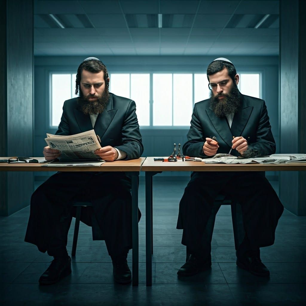 Orthodox Men in Modern Office, Detailed Realism Style