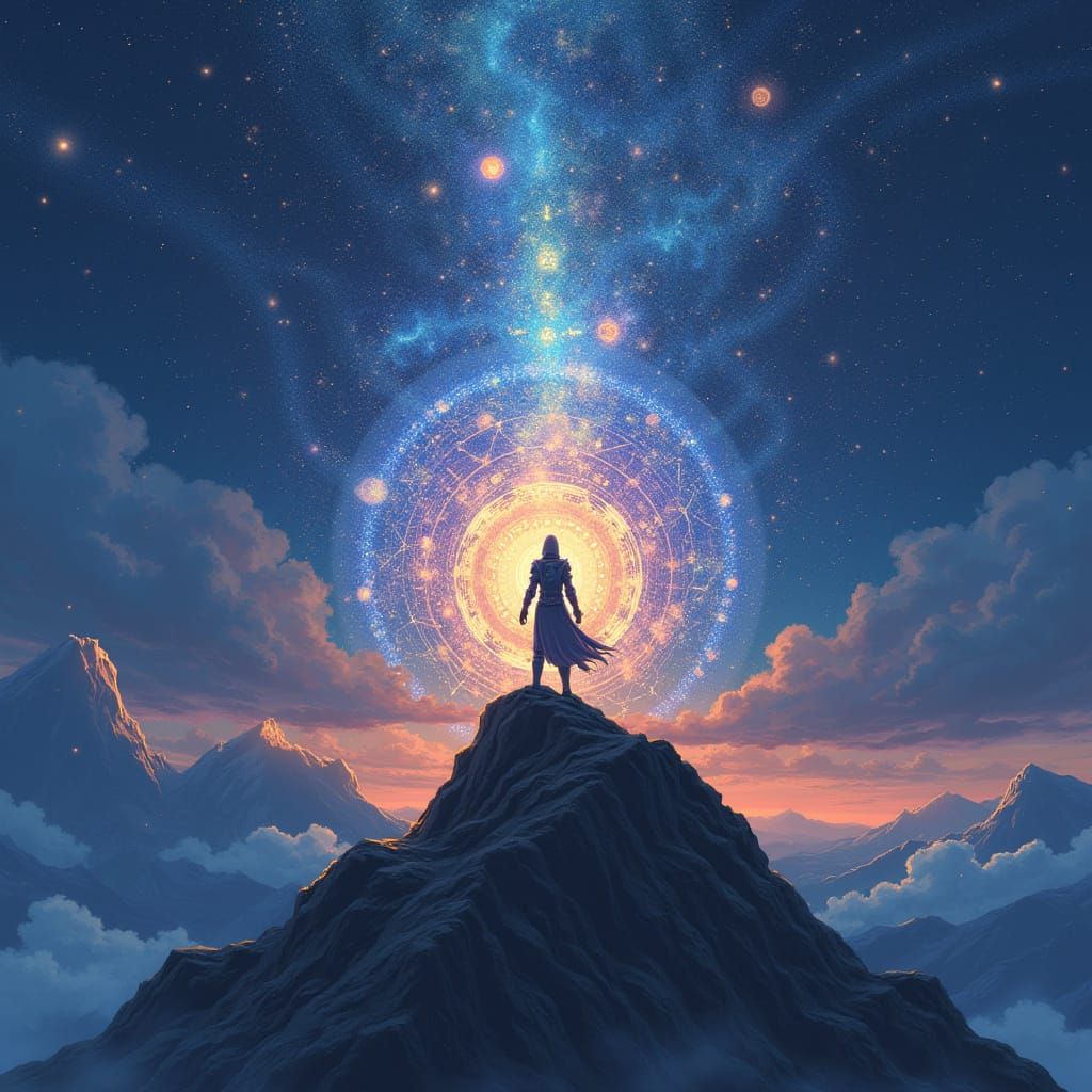 Anime Warrior Illuminated by Celestial Energy