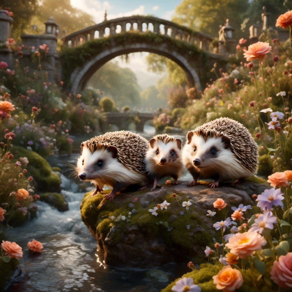 Hedgehog Family Crosses London Bridge: Realistic 3D Render