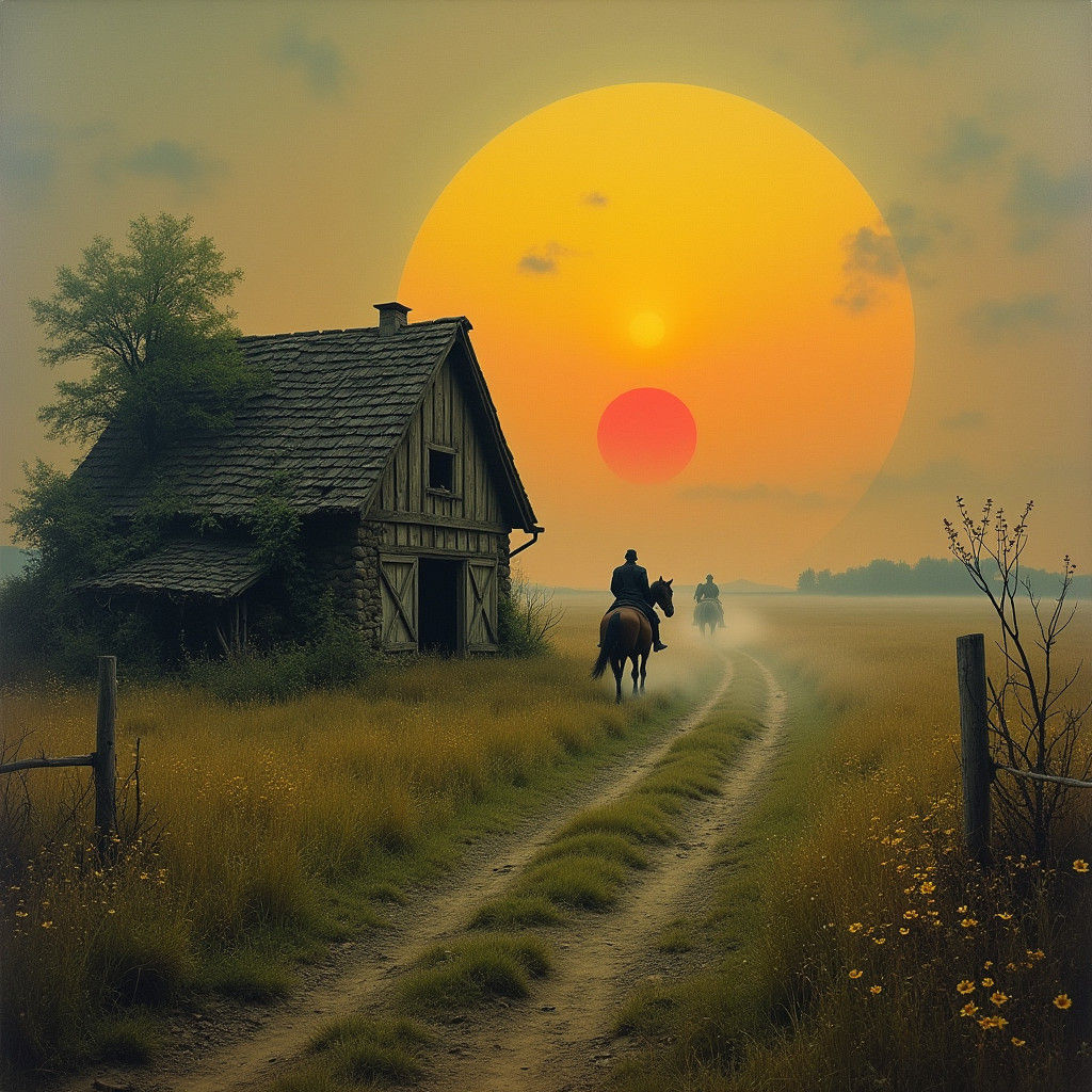 Medieval Farm with Dual Suns and Ghost Rider