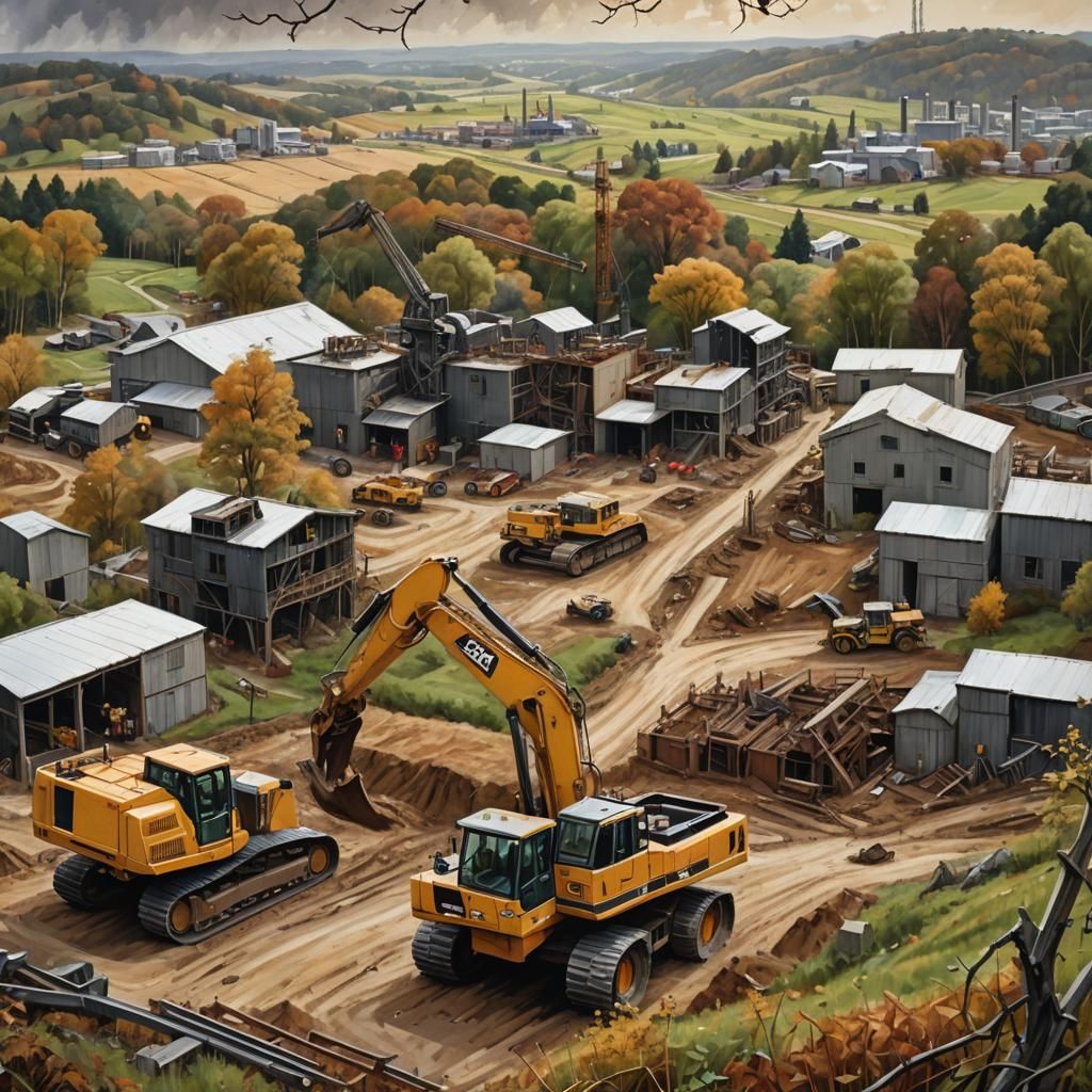 Rural Landscape Painting: Industry vs Nature