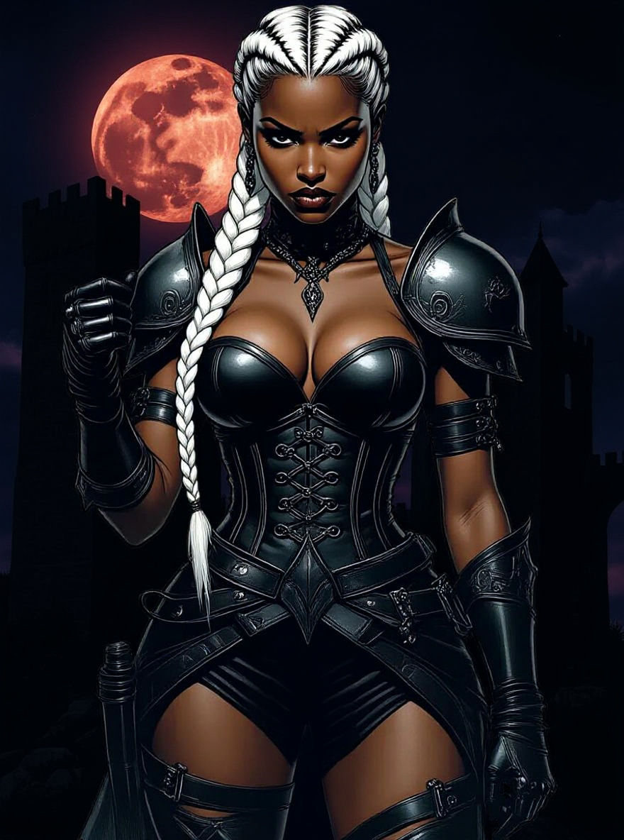 Female Warrior in Armor, Pen and Ink Style