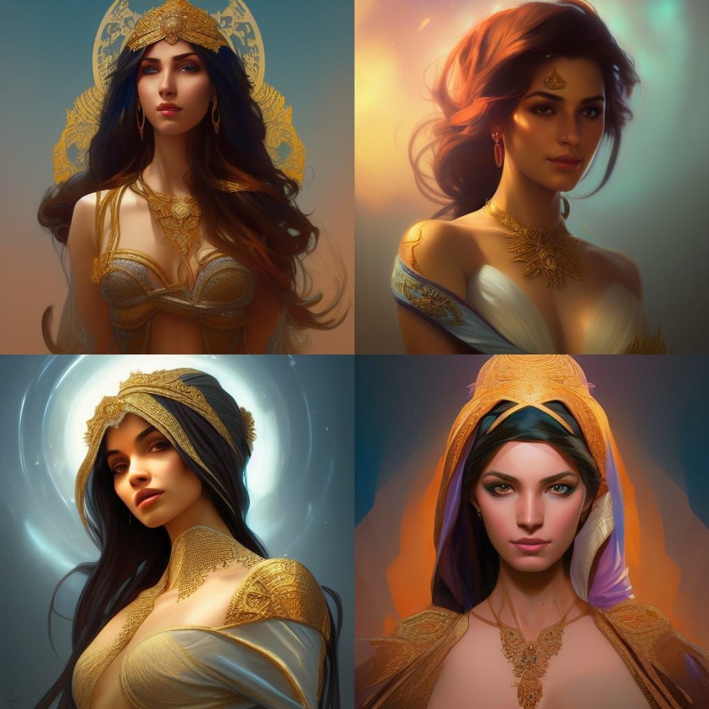Detailed Portrait of Arabian Queen in Art Nouveau Style