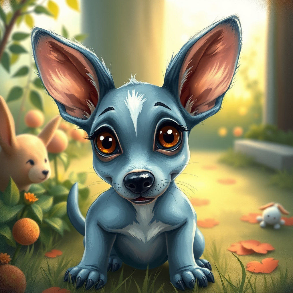 Whimsical Baby Blue Dog with Big Eyes