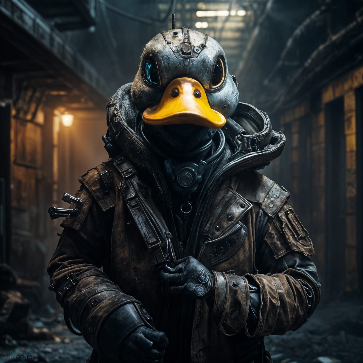 Cyberpunk Duck Man Portrait in Sci-Fi Armor