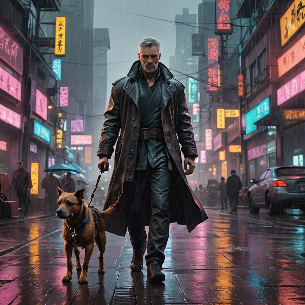 Cyberpunk Martial Arts Master with Dog
