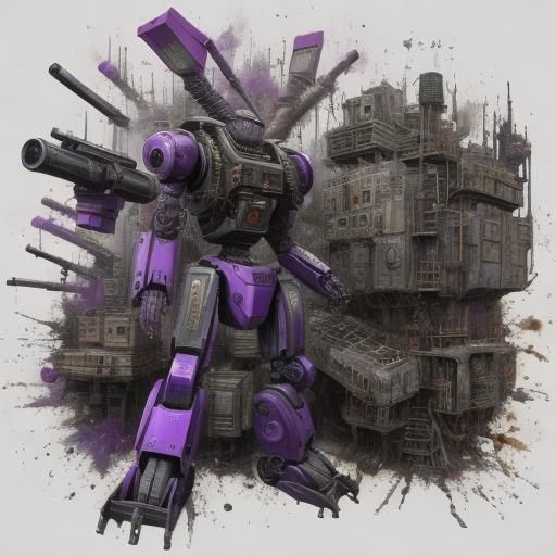 Gritty Industrial Robot Assembly Machines with Purple Metal