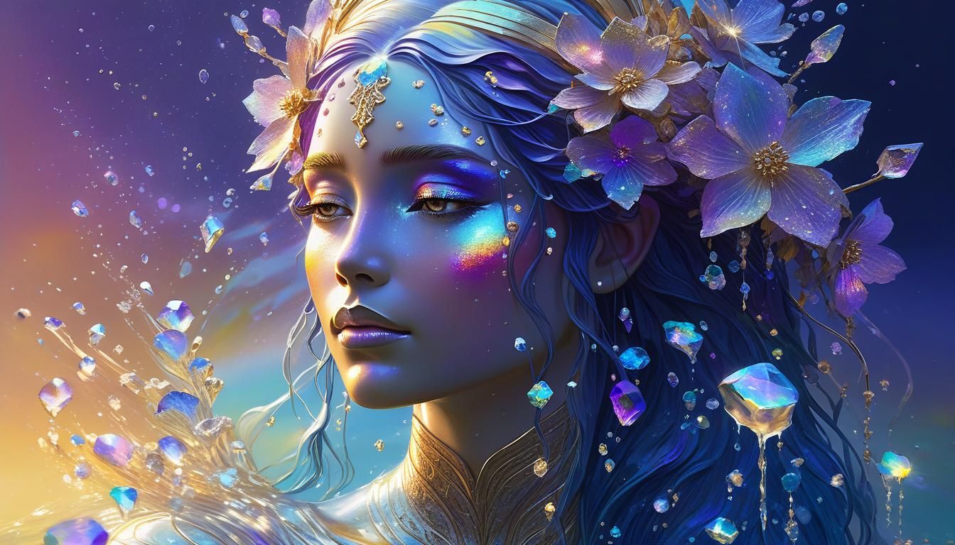 Fantasy Goddess Portrait with Crystal Flowers