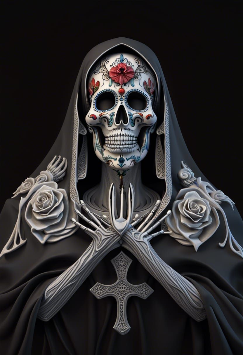 Hyperrealistic 3D Portrait of Santa Muerte Statue