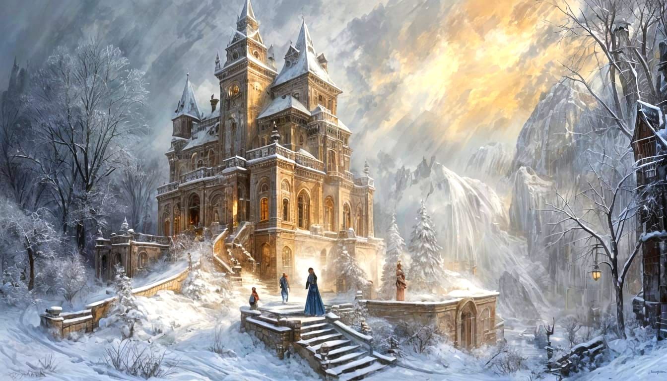 Ethereal Queen Reigns in Snowy Winter Castle