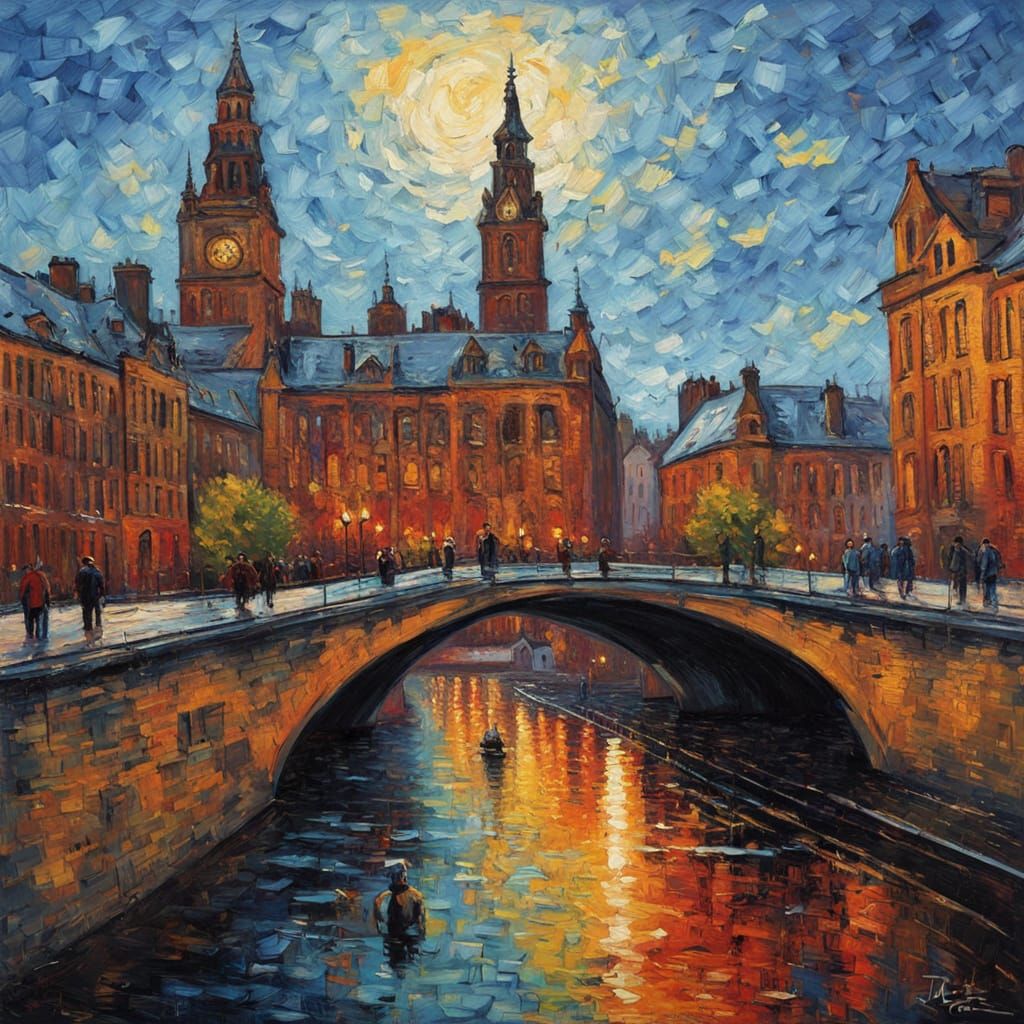 Neo-Impressionist Oil Painting of Glasgow, Scotland