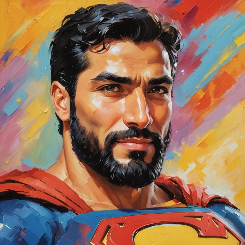 Superman in Space: Impressionist Oil Painting with Impasto