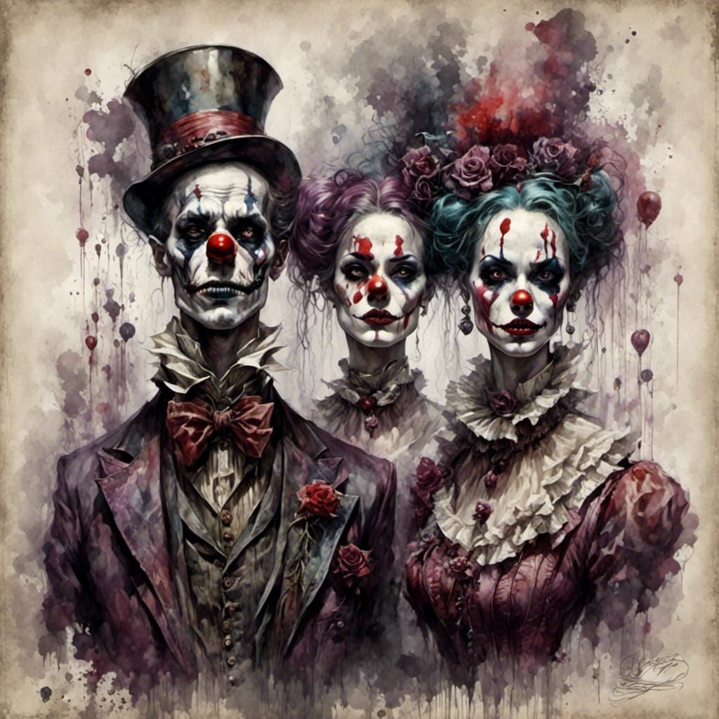 Creepy Clown Family in Purple Goth Style