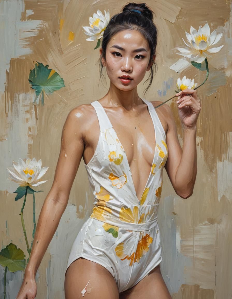 Vietnamese Woman in Neo-Expressionist Oil Painting