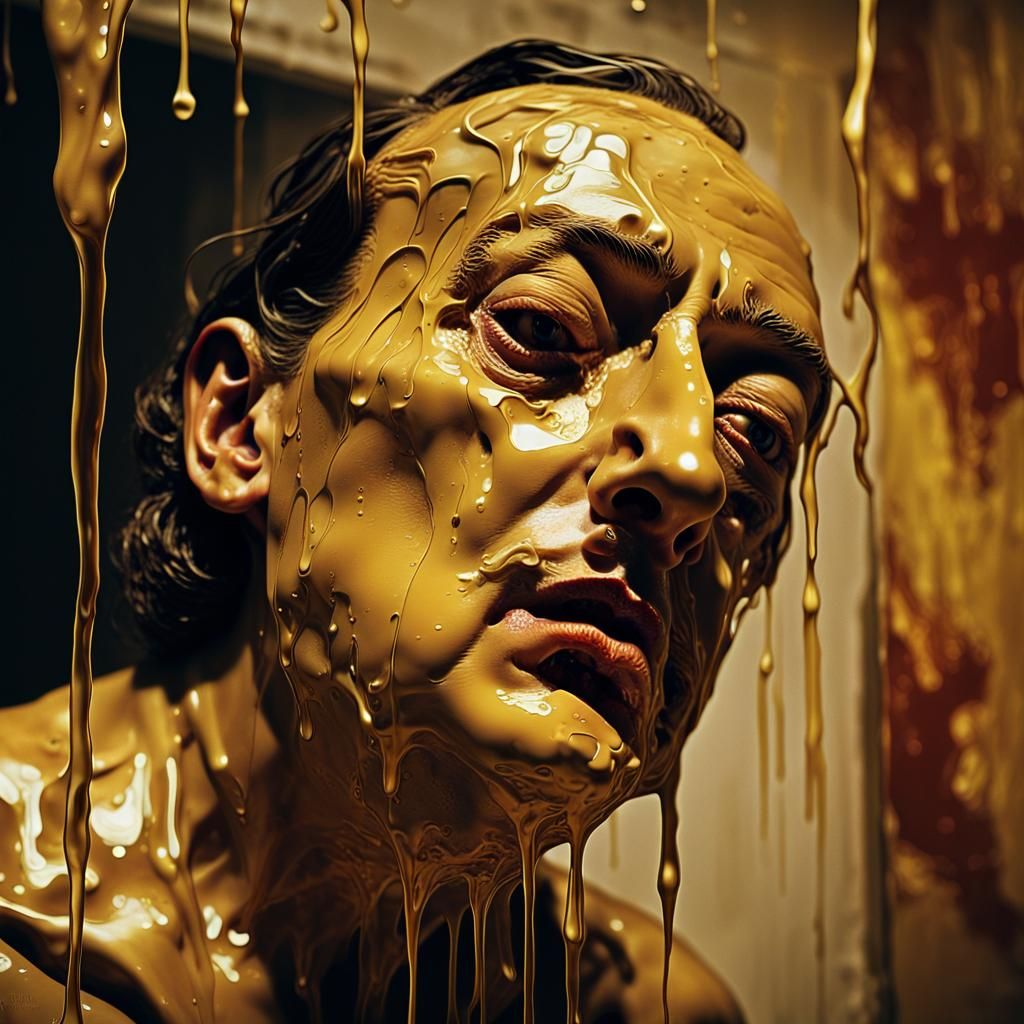 Surreal Melted Wax Face in Dim Light