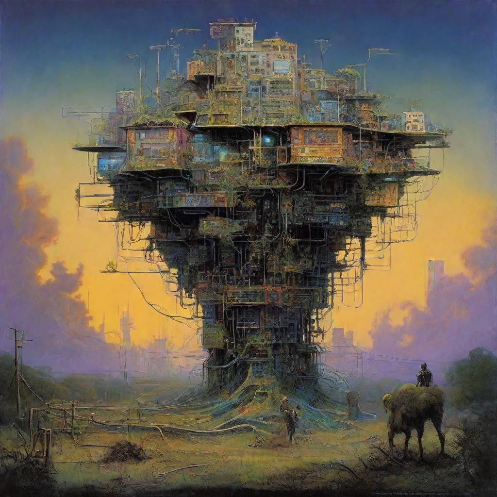 Organic Motherboard in Dystopian Surrealism Style