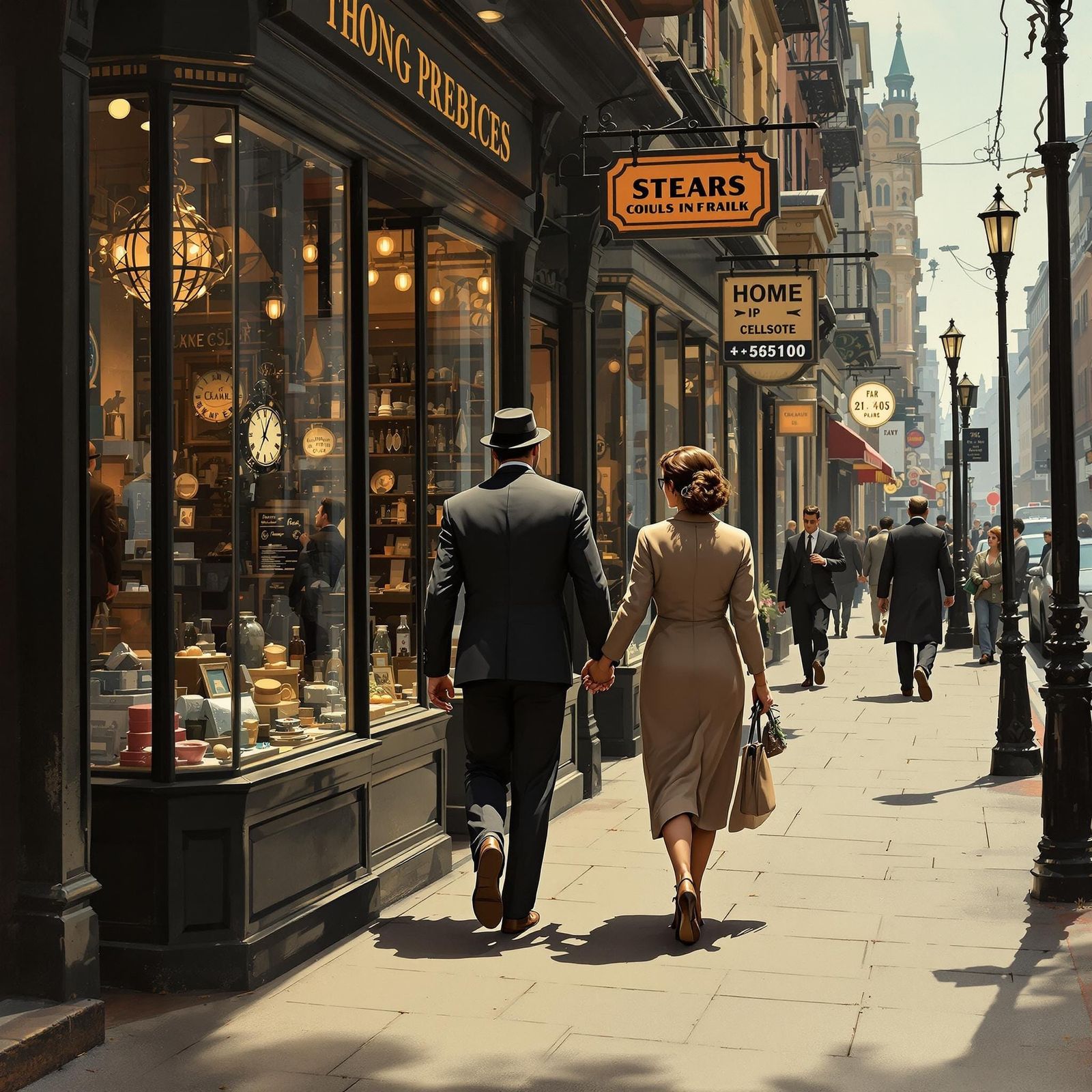 Vintage 1940s Couple Window Shopping in Film Noir Style