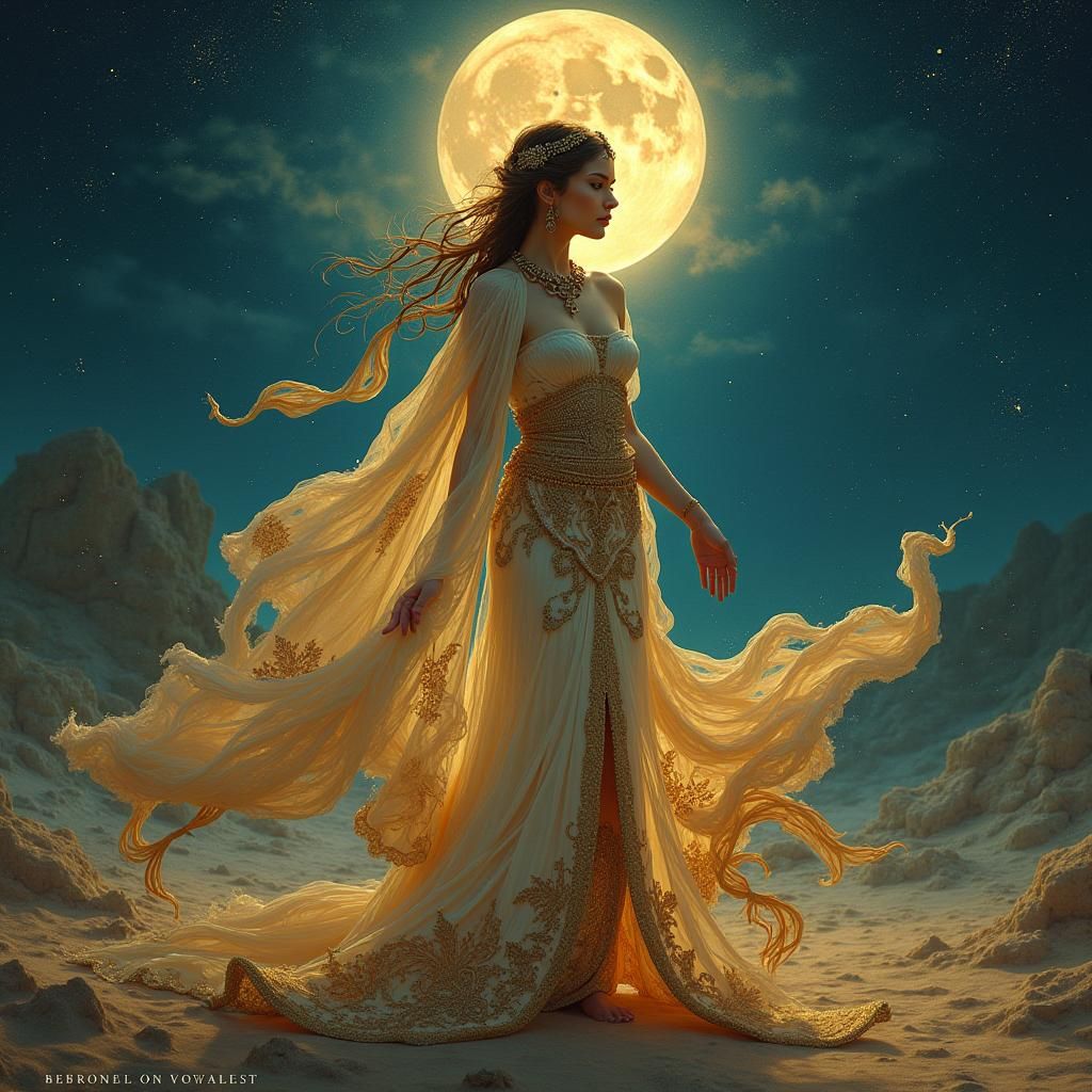 Ethereal Woman in Oriental Landscape, Klimt Style