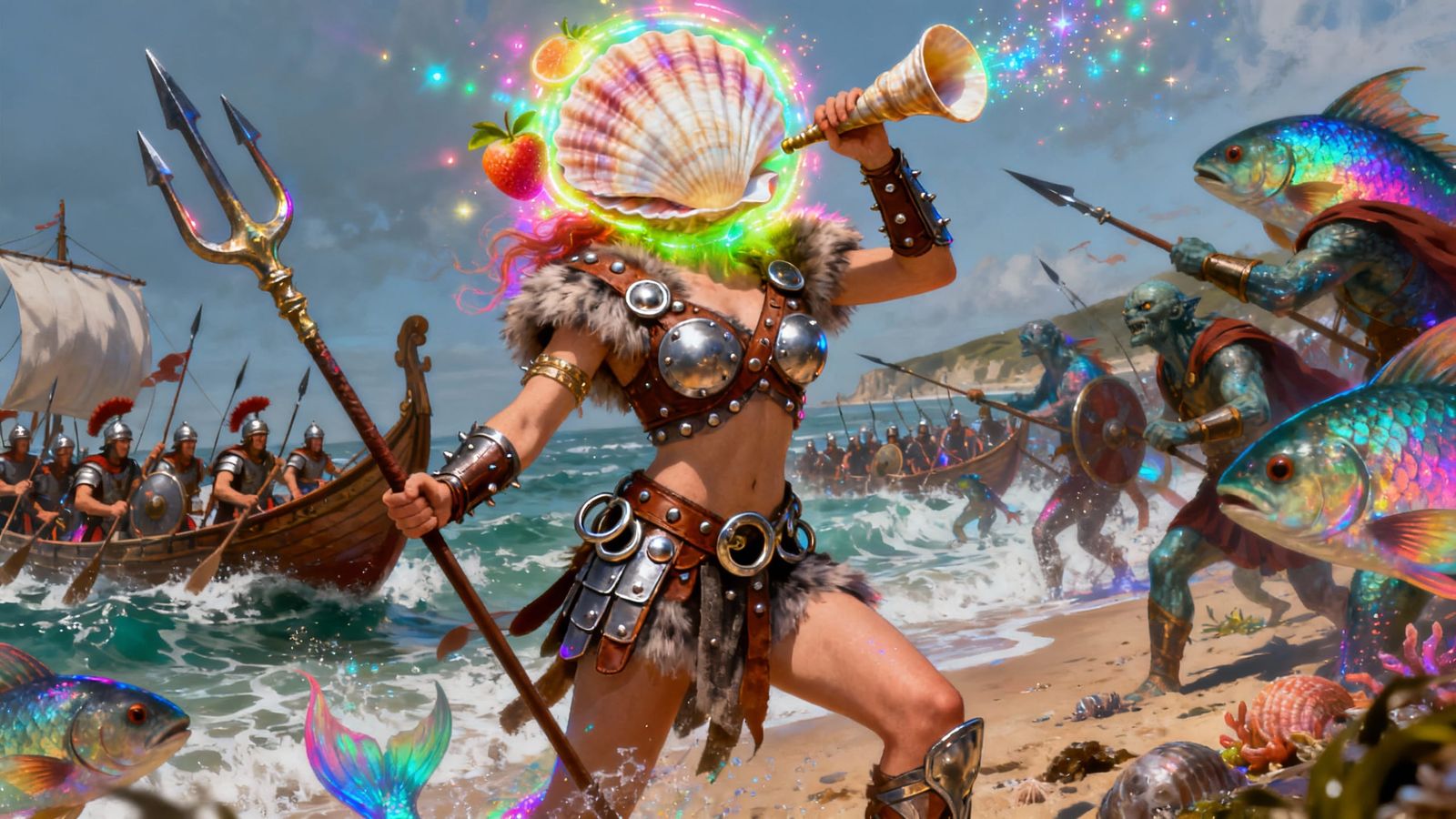 Boudica Leads Fish Men Against Roman Invasion