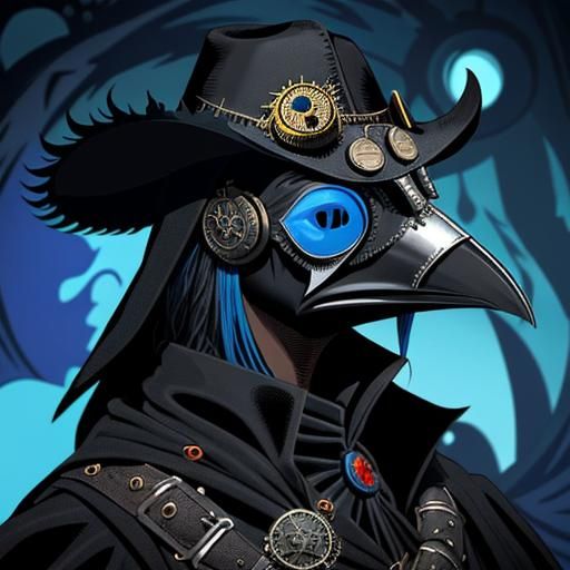 Steampunk Plague Doctor in Blue Metal Vector Art