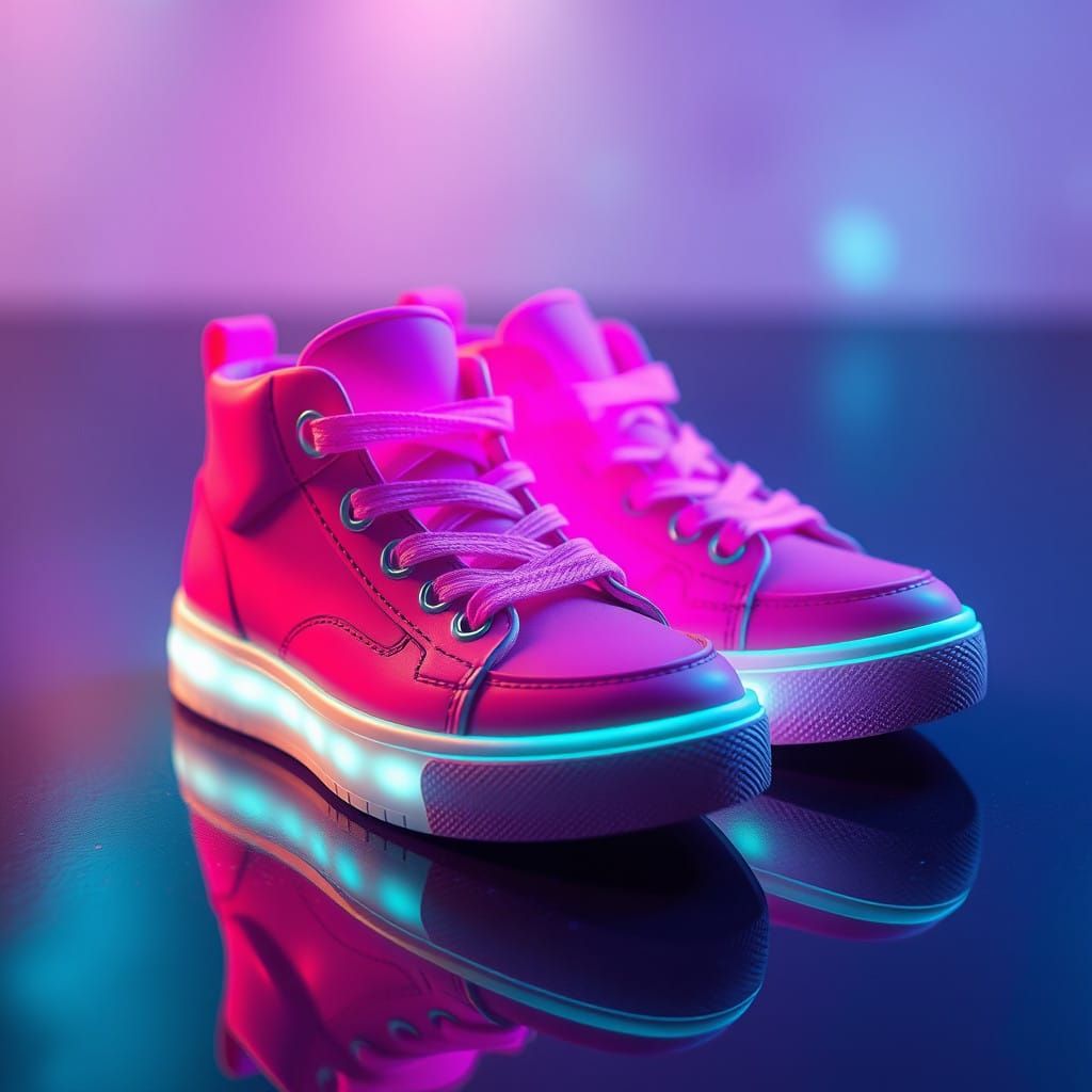 Glowing Neon Pink Sneakers in Enchanting Matte Painting Styl...