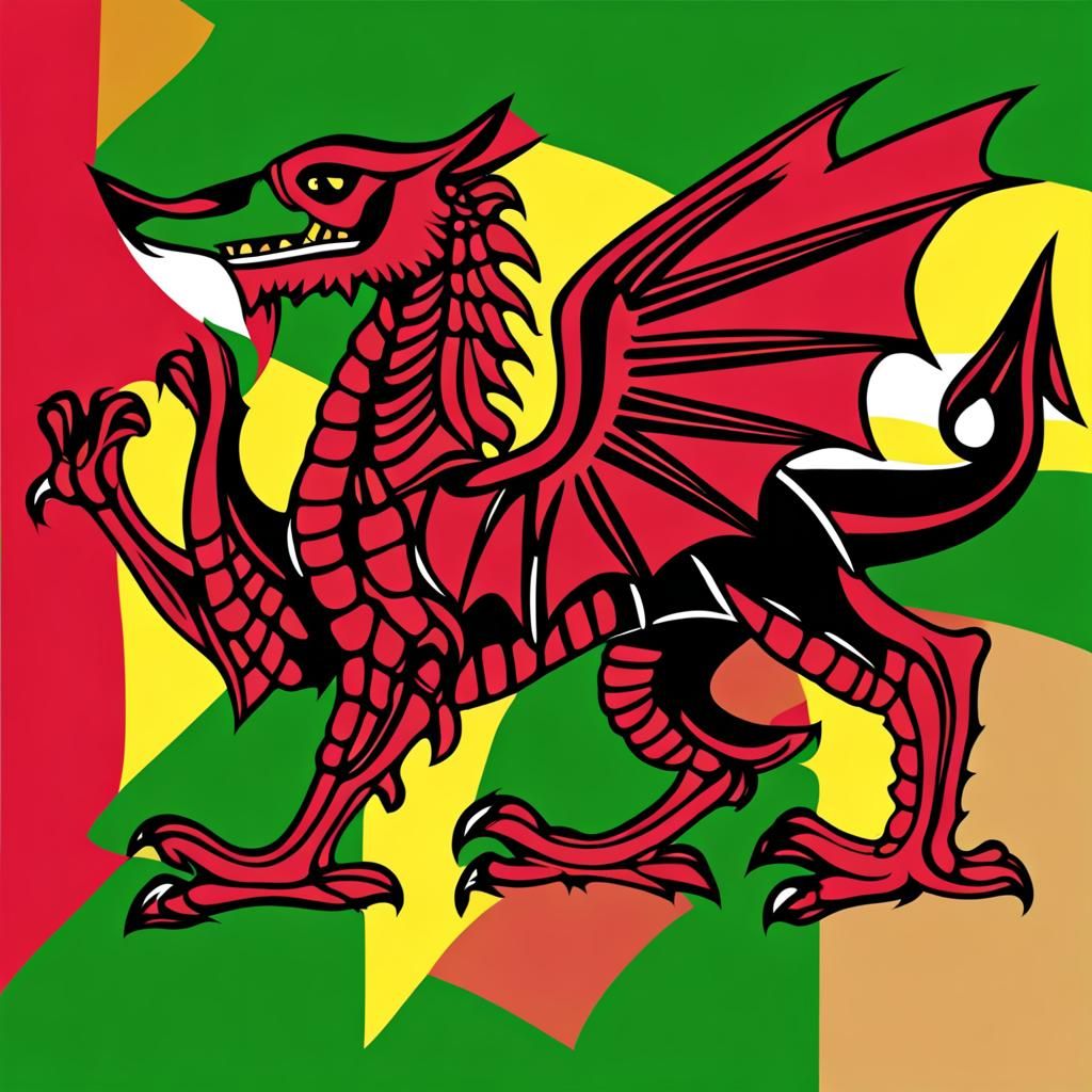 Abstract Wales Flag Art in Complementary Colors