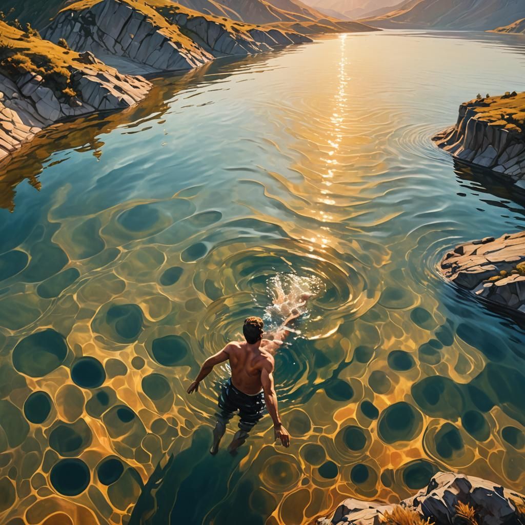 Surreal Mountain Pool in Oil Painting Style