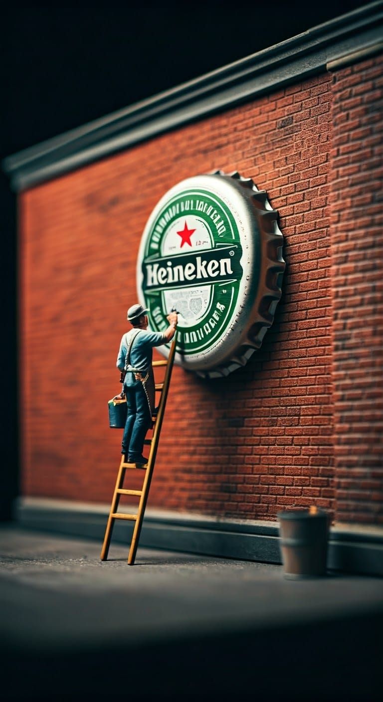 Miniature Painter Details Heineken Cap on Brick Wall