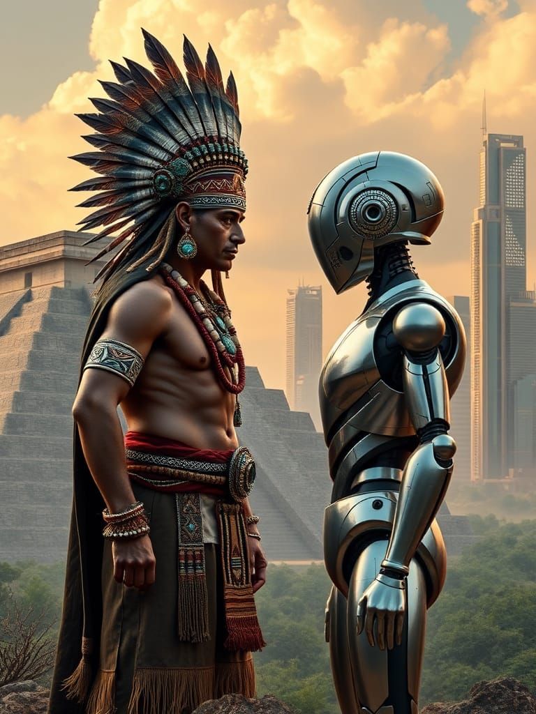 Mayan Leader Meets Android in Cyberpunk Future