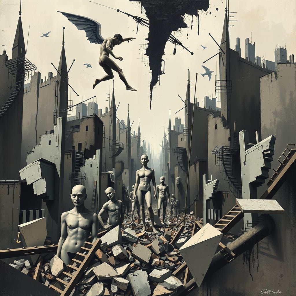Cubist Abstract War Torn Cityscape