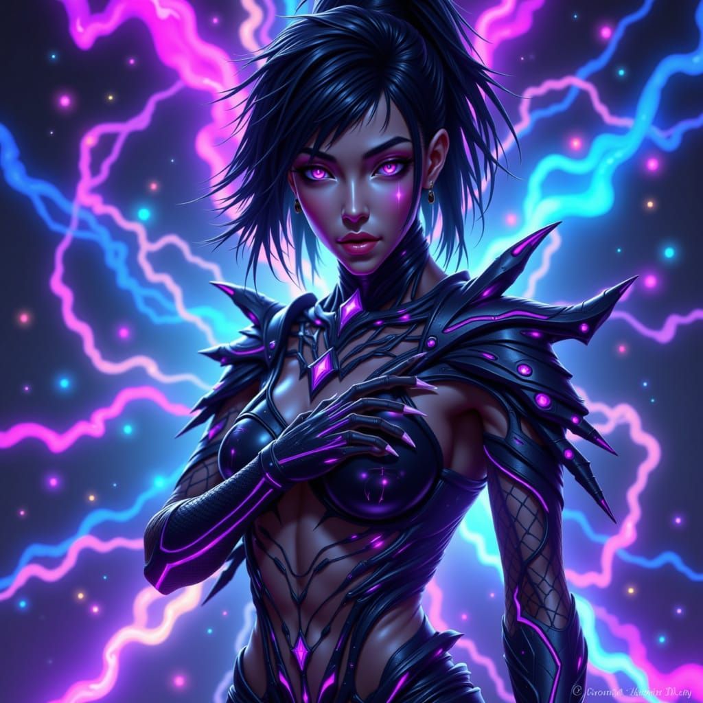 Tohsaka Rin in Glitching Bodysuit with Futuristic Crossbow