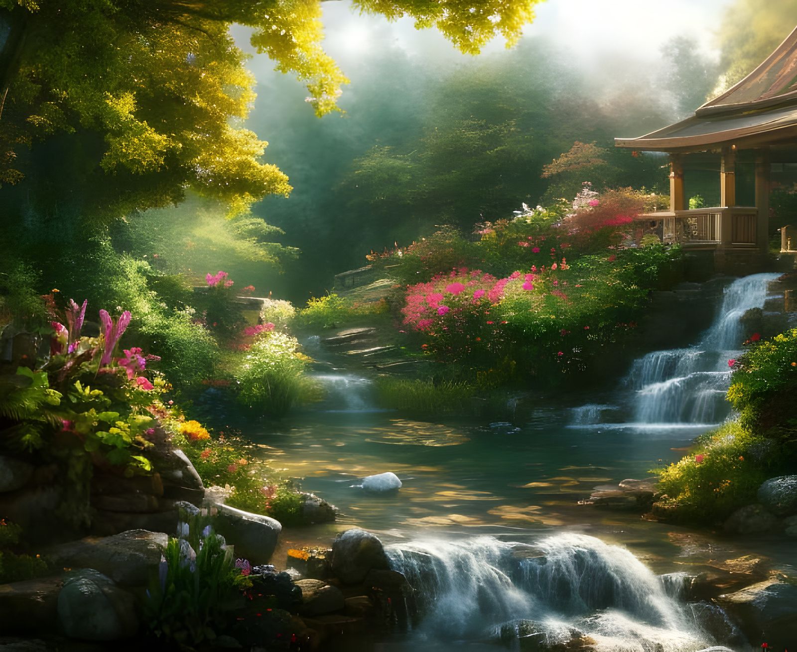 Photorealistic Japanese Garden with Bokeh