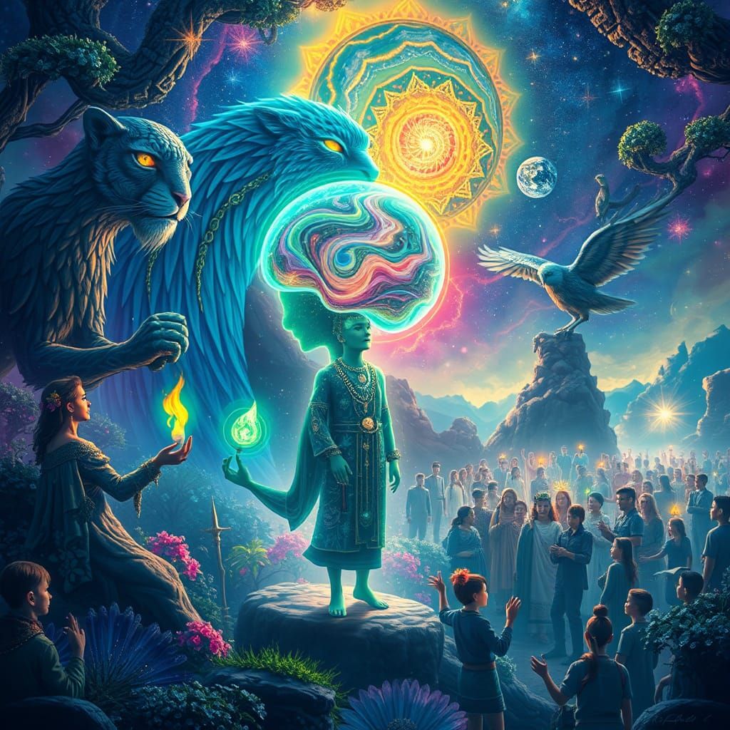 Celestial Shaman: Time Offers Green Fire in Dreamscape